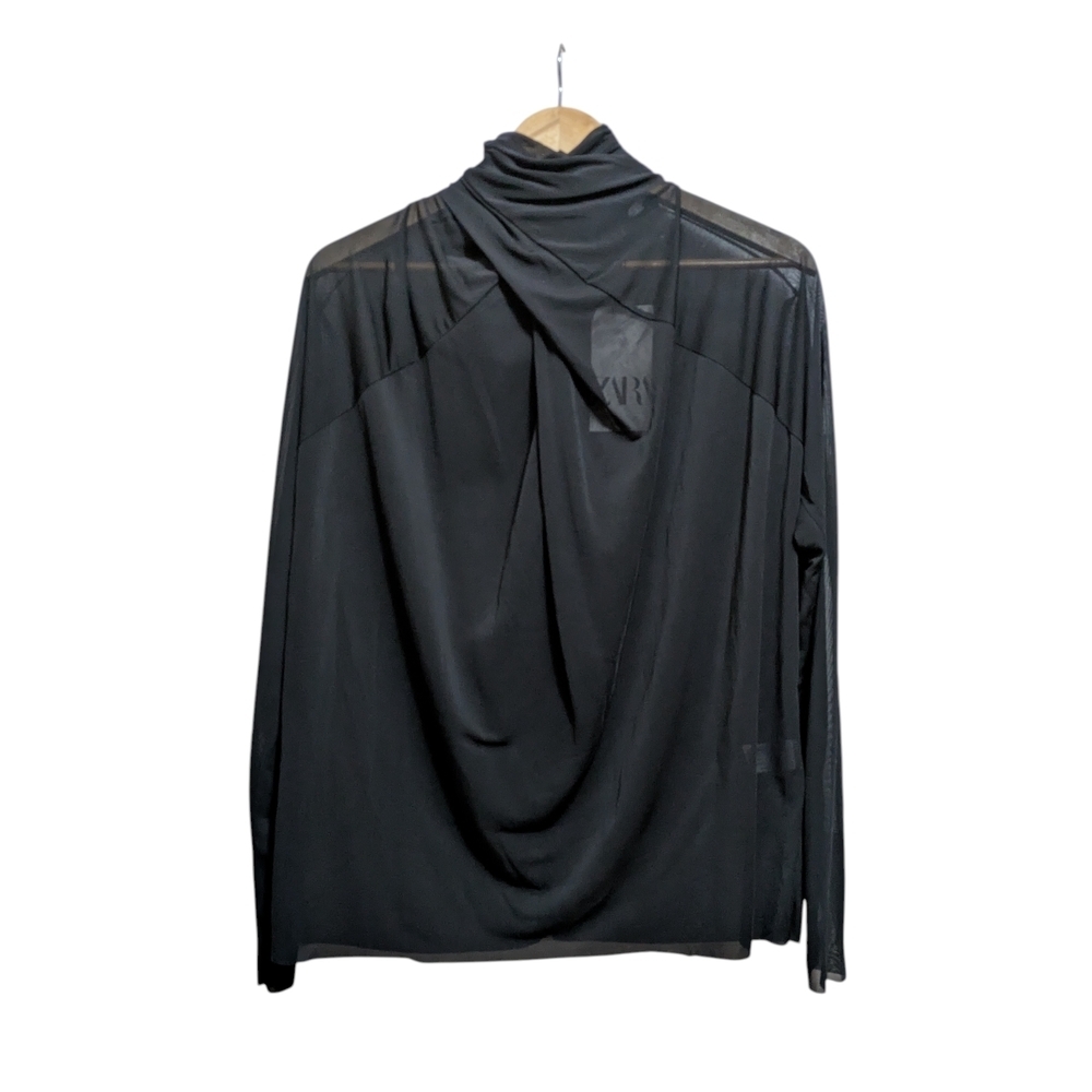 NWT Zara Black Long Sleeve Sheer Top Small
